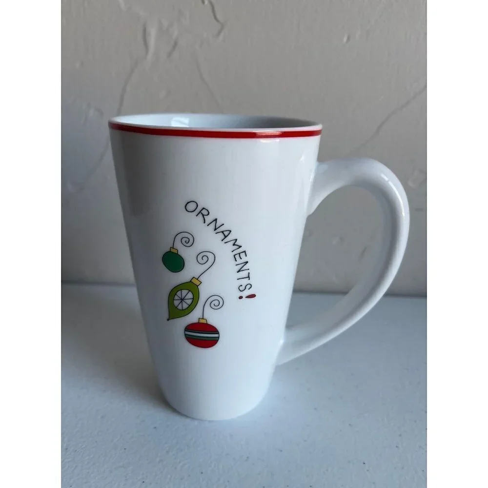 Fitz and Floyd Merry Christmas White Ornaments Tall Mug Coffee Cup Porcelain